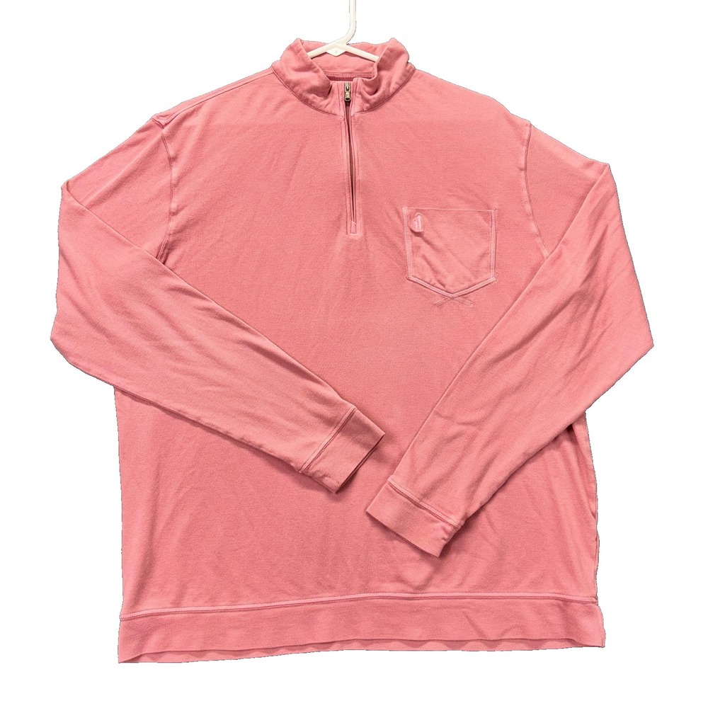 Johnnie-O Derek Sweater Mens Large Pink 1/4 Zip‎ Mock Neck Waffle Knit Pullover